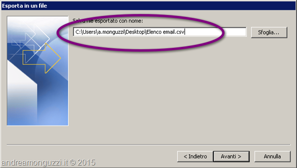 Outlook come esportare indirizzi da posta in arrivo