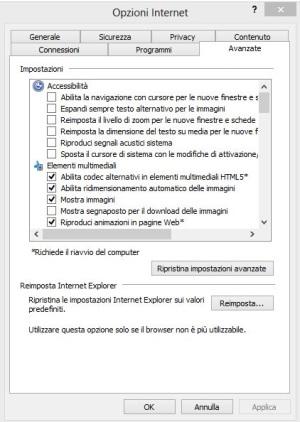 Reimposta Internet Explorer